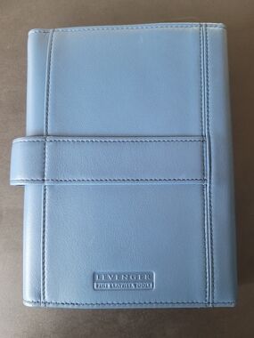 Levenger Light Blue Leather Folio with Strap Closure